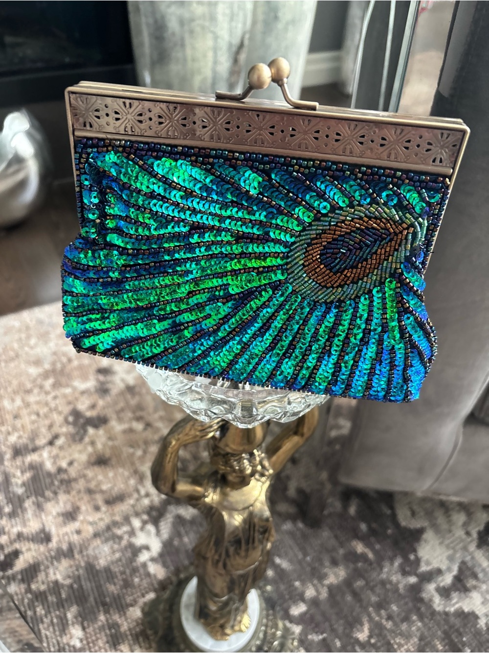 Beaded Peacock Sequin Mini Clutch - Blue Green evening wedding gala new years !